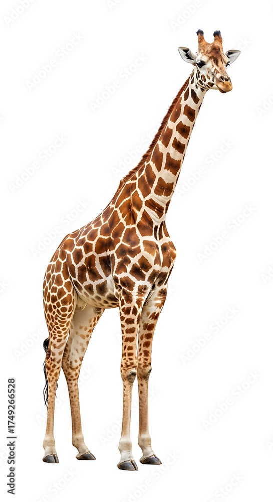 Obraz premium Elegant Giraffe Portrait - Majestic Wildlife on White Background.