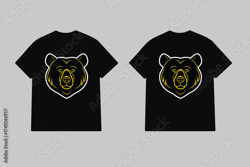 Black tshirts with yellow bear head graphic design