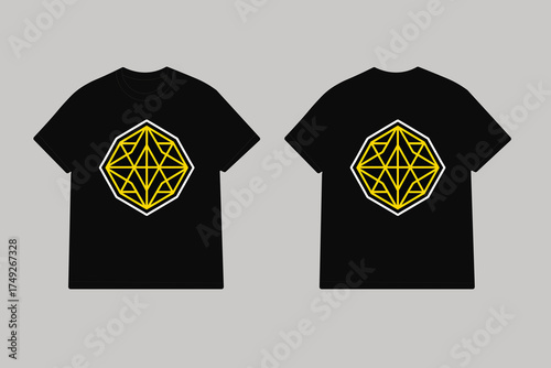 Black tshirts with yellow geometric symbol black t shirt