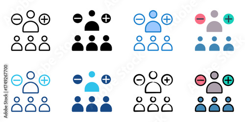 Labour management icon set multiple style collection 

