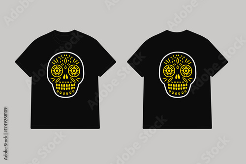 Black tshirts with yellow sugar skull print black t shirt