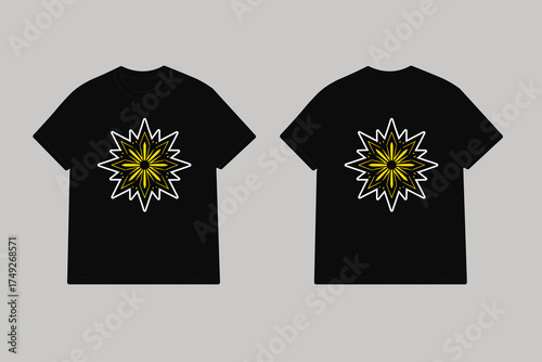 Black tshirts with yellow tribal starburst design black t shirt