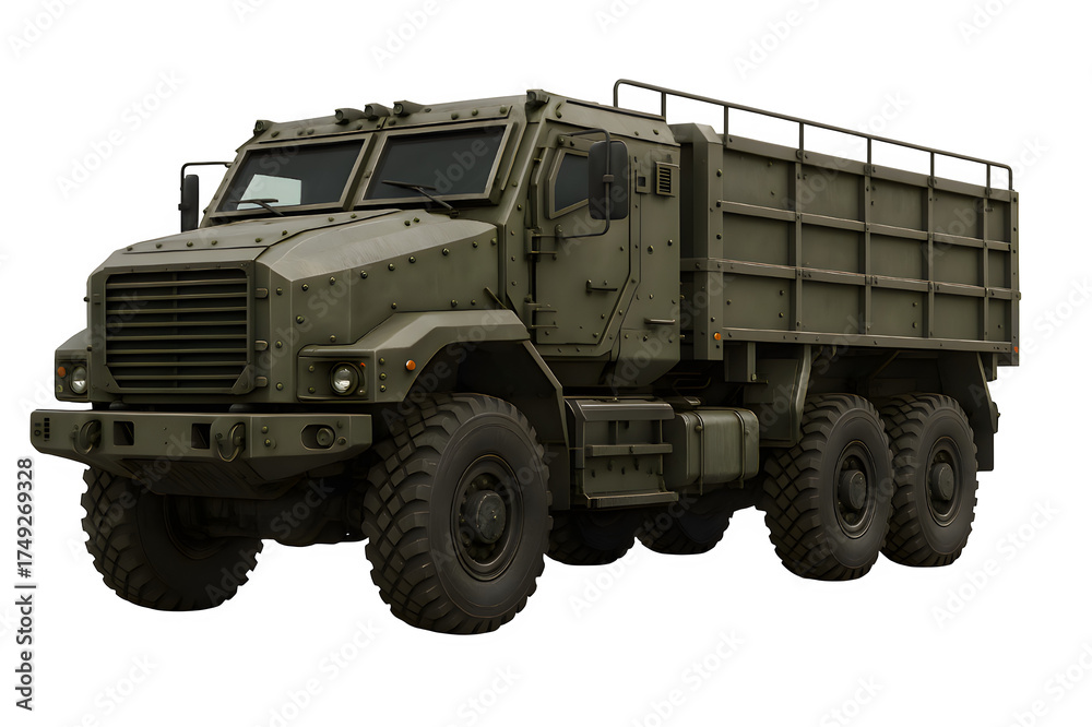 Fototapeta premium Realistic 3D Armored Military Transport Truck – Transparent PNG