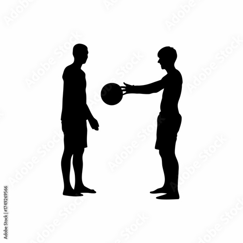 Therapist training stroke patient to grasp ball silhouette isolated on white background