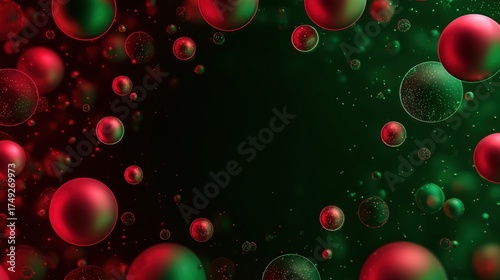 Festive ornaments background — red, green & gold for Christmas cards, invitations and presentation backgrounds