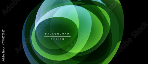 Abstract green layers create dynamic visual effect. Overlapping shapes suggest depth, movement, modern design aesthetic.