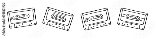 Hand-Drawn Doodle Set of Retro Cassette Tapes