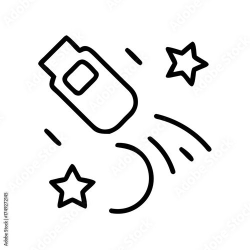 Space debris flying among stars in a minimalist line art style  