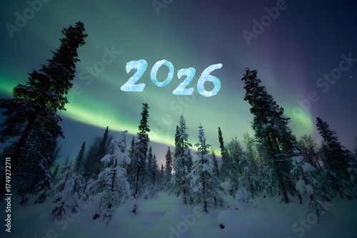 Aurora borealis lighting up snowy forest in 2026