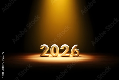 Golden 2026 number on dark background with spotlight effect