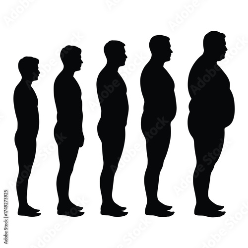 Silhouette illustration of human body weight progression in vector format silhouette