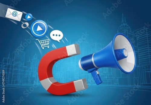 Digital marketing magnet isolated on white background