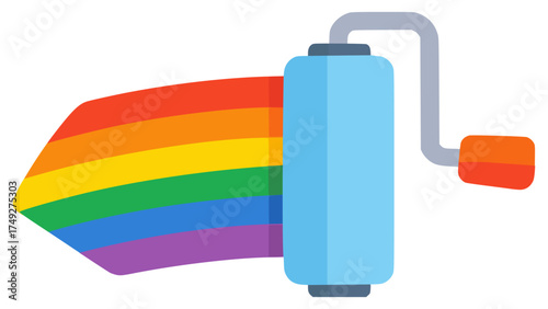 paint roller painting beautiful rainbow flat color vector illustration template design
