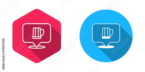 Filled and outline Wooden beer mug icon isolated with long shadow background. Vector