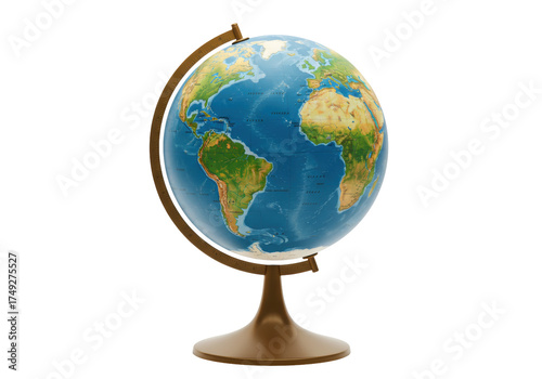 Detailed world globe isolated on a clean background, geographical model for education and travel planning in PNG format