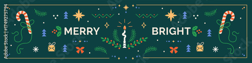 Merry Christmas and Happy New Year card, header design. Greeting festive hori...