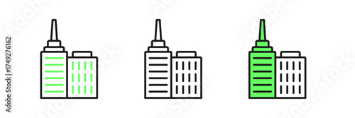 Set line City landscape icon isolated on white background. Metropolis architecture panoramic landscape. Vector
