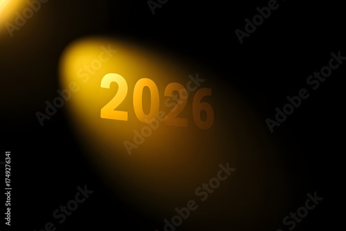 Glowing 2026 text with spotlight effect on dark background