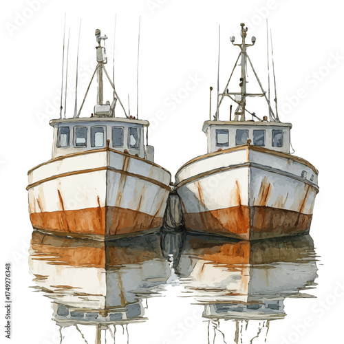 Harbor, watercolor illustration vector, isolated on a white background.