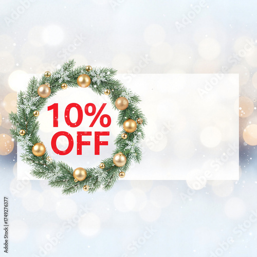 Christmas sale announcement with wreath and festive background  