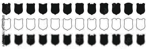 Different shields collection. Police badge. Security symbol. Knightly military shield. Protect shield flat outline style - stock vector