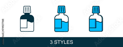 Filled outline Mouthwash plastic bottle icon isolated on white background. Liquid for rinsing mouth. Oralcare equipment. Vector