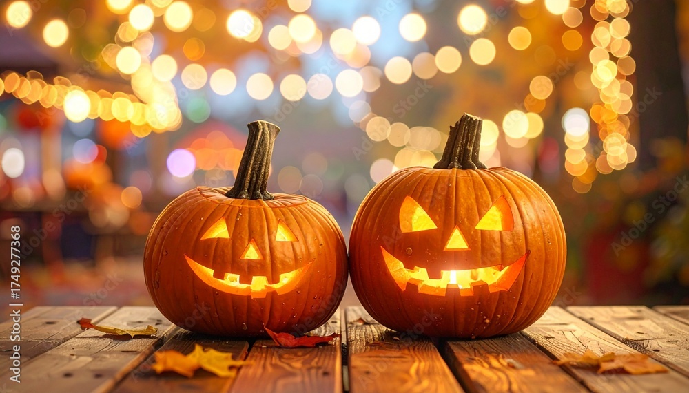 Fototapeta premium halloween pumpkin on a wooden table