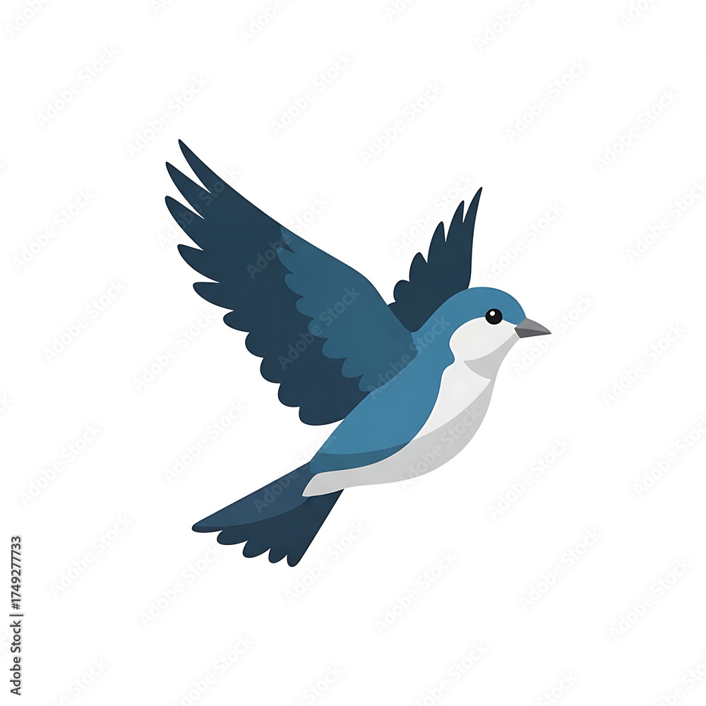 Fototapeta premium Blue bird flying illustration in flat vector style