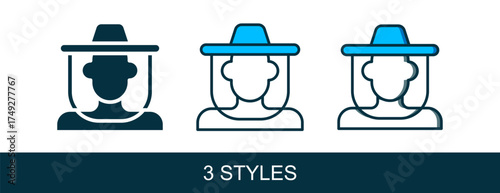 Filled outline Beekeeper with protect hat icon isolated on white background. Special protective uniform. Vector