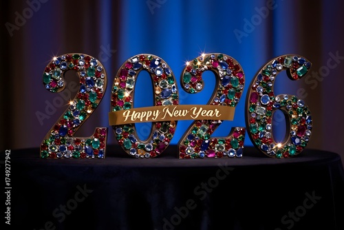 Sparkling 2026 new year decoration with glittering numbers
