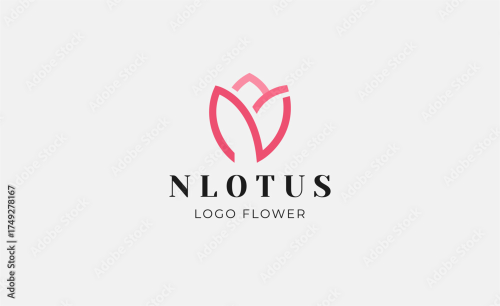 Fototapeta premium Logo Abstract Lotus or Tulip Flower With Letter N. Nature, Feminine and Beauty Colourful Creative Template. Modern and Minimalist Concept