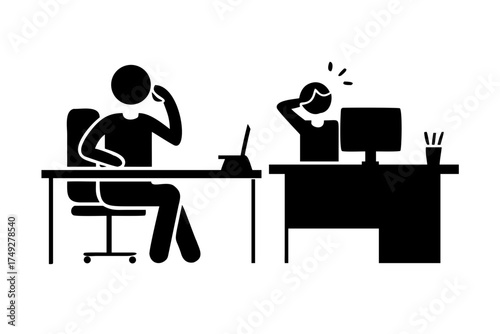 Pictogram icons showing people working at desk