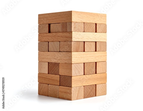 Wooden block tower game, isolated on white