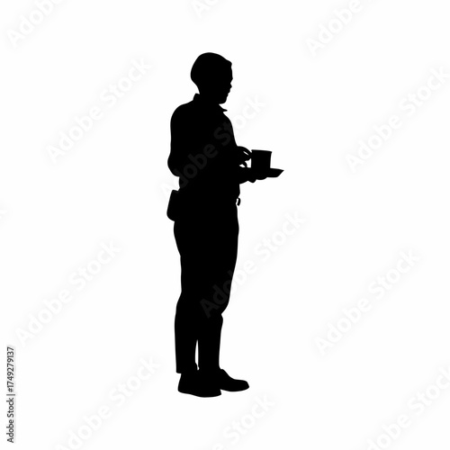 Silhouette of a worker serving tea in a rehab rest area isolated on white background