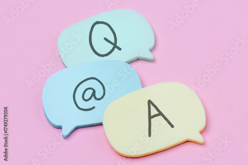 Colorful speech bubbles with the letters Q and A. Question and Answer sessions, social media interaction, support, and online communication.