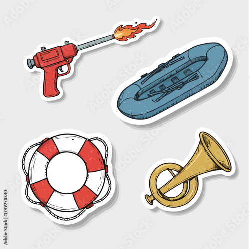 Collection of Nautical and Safety Equipment Icons.