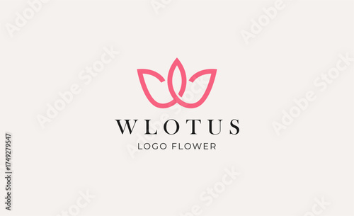 Logo Abstract Lotus or Tulip Flower With Letter W. Nature, Feminine and Beauty Colourful Creative Template. Modern and Minimalist Concept