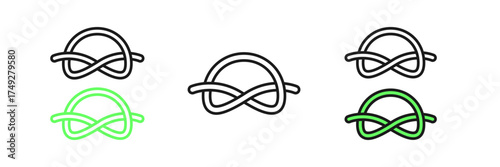 Set line Nautical rope knots icon isolated on white background. Rope tied in a knot. Vector