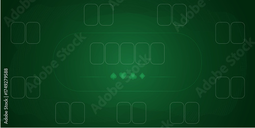 Poker table top view green cloth texture empty board background, bg. Playing field for card games, casino concept.