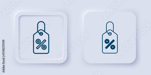 Filled and outline Discount percent tag icon isolated on grey background. Shopping tag sign. Special offer sign. Discount coupons symbol. Square button. Vector