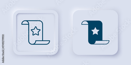 Filled and outline Paper check and financial check icon isolated on grey background. Paper print check, shop receipt or bill. Square button. Vector