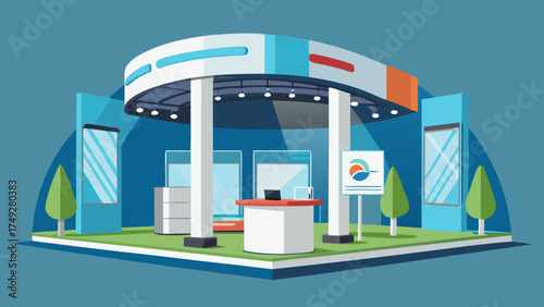 A large building with a sign that says "Welcome" on it. The building is blue and white