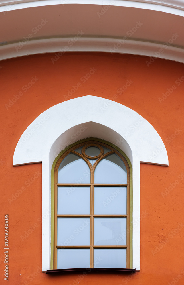 custom made wallpaper toronto digitalBright orange building facade features a white rounded arch and a tall arched window