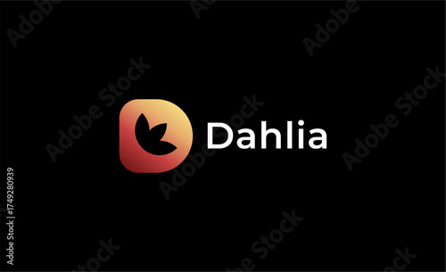 Colourful Gradient Logo Lotus or Tulip Flower With Letter D. Nature, Feminine and Beauty with Gradient Colourful Creative Template. Modern and Minimalist Concept