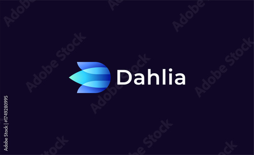 Colourful Gradient Logo Lotus or Tulip Flower With Letter D. Nature, Feminine and Beauty with Gradient Colourful Creative Template. Modern and Minimalist Concept