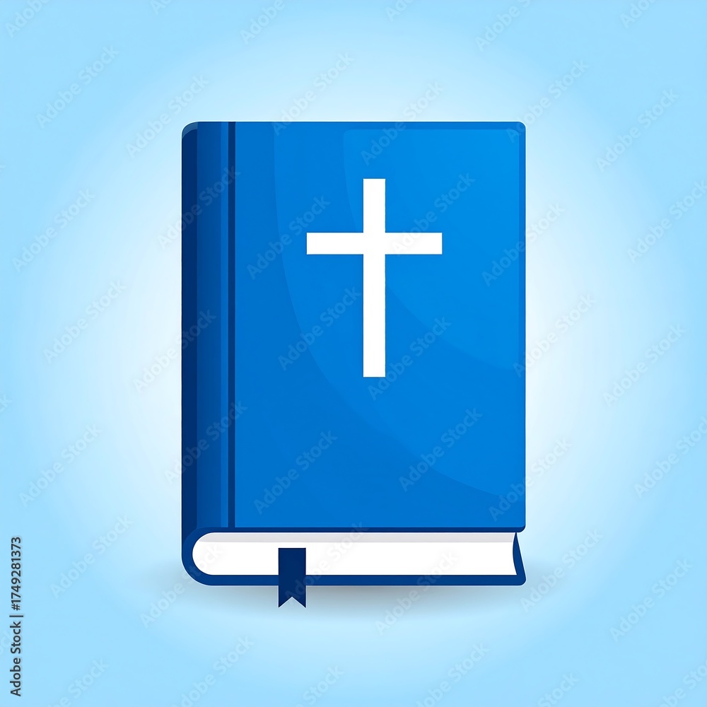 Obraz premium A blue book with a white cross on the cover, on a blue gradient