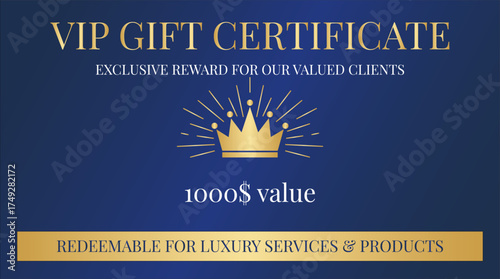 Gift certificate for VIP clients. Vector design.