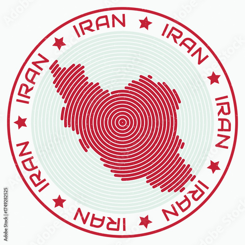 Iran map with round title. Country shape rings. Iran text around the country boundary shape. Awesome vector illustration.