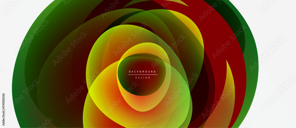Fototapeta premium Abstract colorful layers create dynamic circular design. Vivid gradients blend, forming modern background element. Smooth shapes suggest movement, depth.