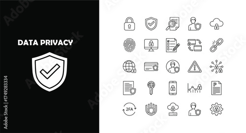 Secure your digital world with these data privacy icons, perfect for illustrating cybersecurity, protection, and compliance in a modern and professional way
